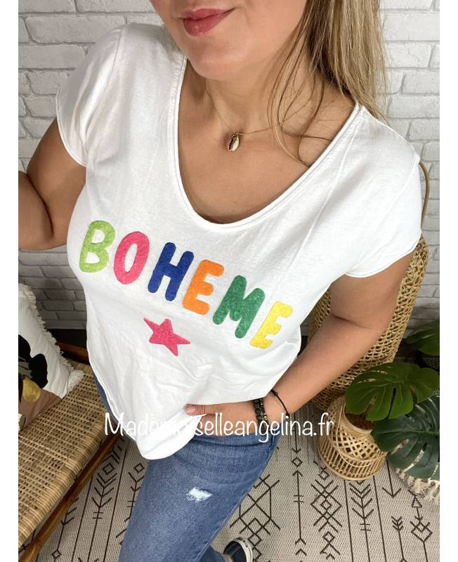 - TEE-SHIRT EN COTON ITALIEN BOHEME VERT BRESIL ÉCRIT EN BLANC ; - TEE-SHIRT EN COTON ITALIEN BOHEME VERT BRESIL ÉCRIT EN BLANC ;