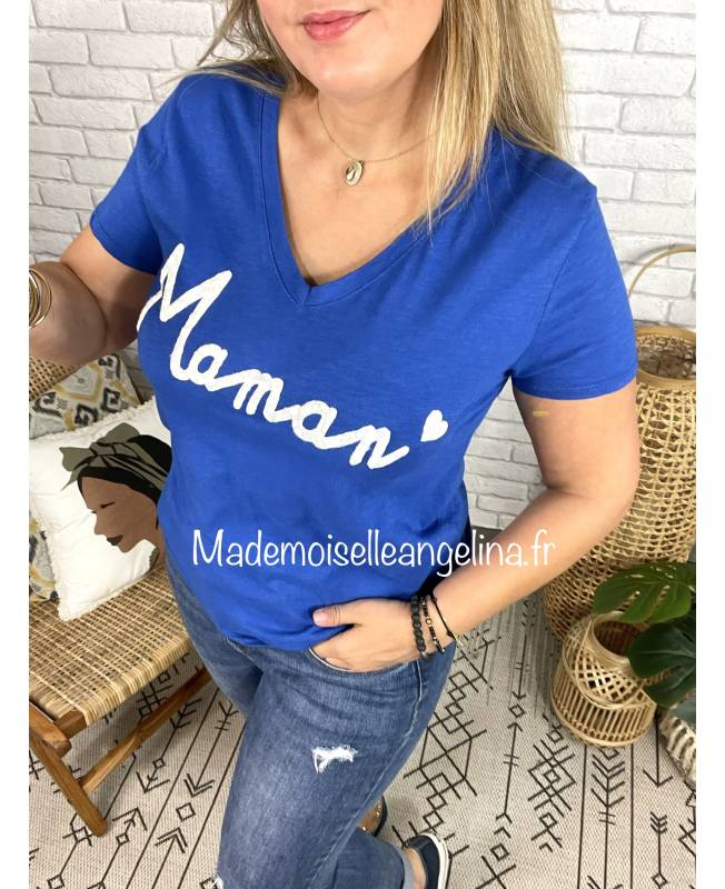 tee shirt maman bleu electrique