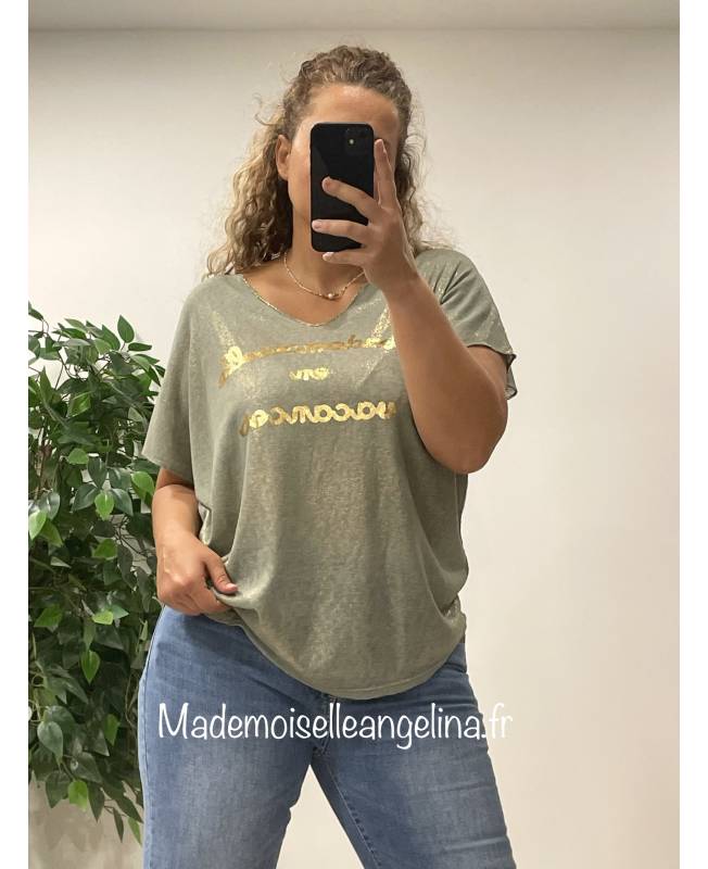 t-shirt oversize kaki mademoiselle en vacances doré