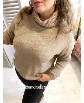 PULL COL ROULE BEIGE EN LAINE MADE IN ITALY