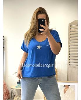 T-shirt oversize manche courte bleu éléctrique avec étoile argentée