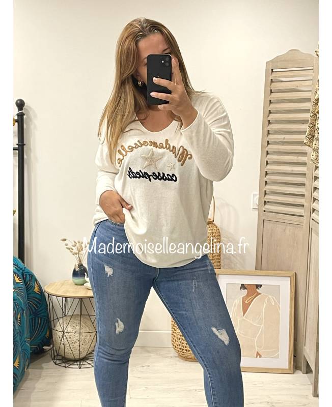 Pull fin écru MADEMOISELLE CASSE PIED loose