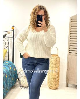 pull en maille blanc avec lurex doré