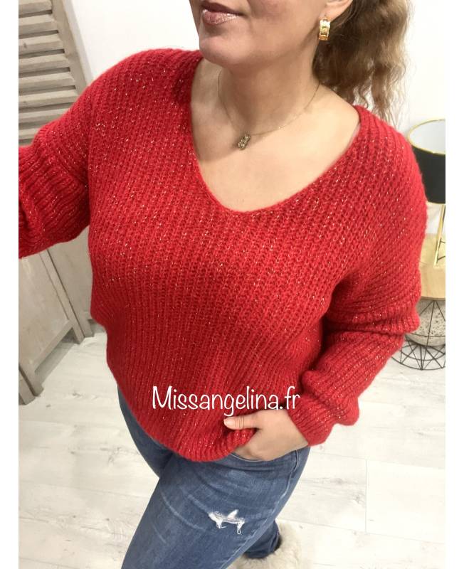 PULL ROUGE EN MAILLE LUREX MADE IN ITALY