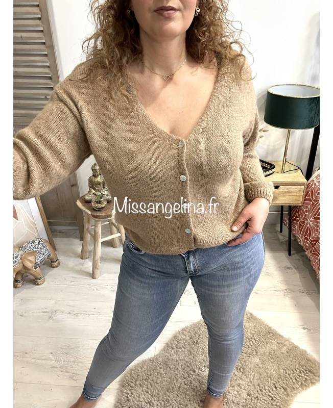 Gilet Sans Boutons Talia Benson - Maille Ocre Avec Mohair - Taille Unique - Neuf Avec étiquettes