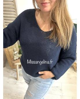 PULL EN MAILLE AJOURES EN COTON MARINE MADE IN ITALY