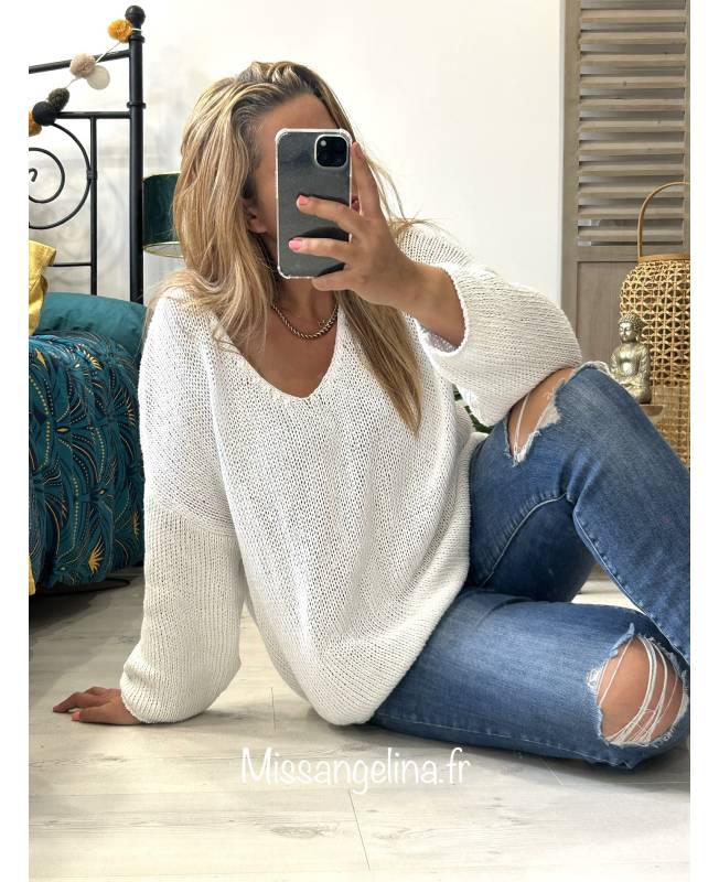 pull coton en mailles blanc made in italy