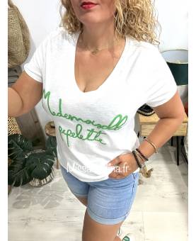 mademoiselle pipelette t-shirt en coton blanc ett vert