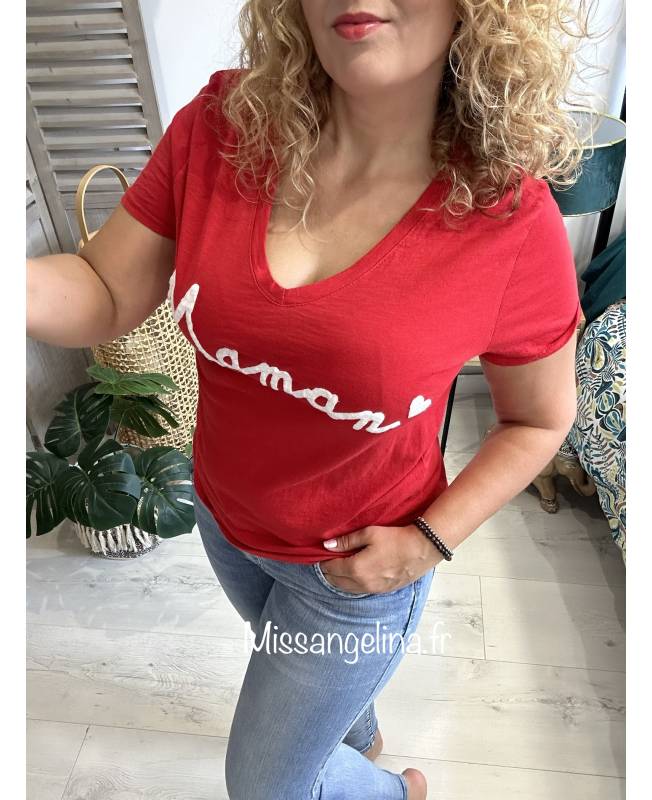 Tee-shirt Rouge Brodé Griffon - Taille 44 - Made In France - Neuf étiqueté