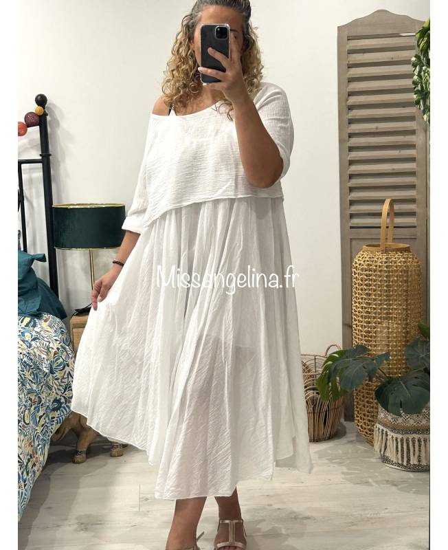 Robe grande taille maille unie gaufrée blanc BLAND01G