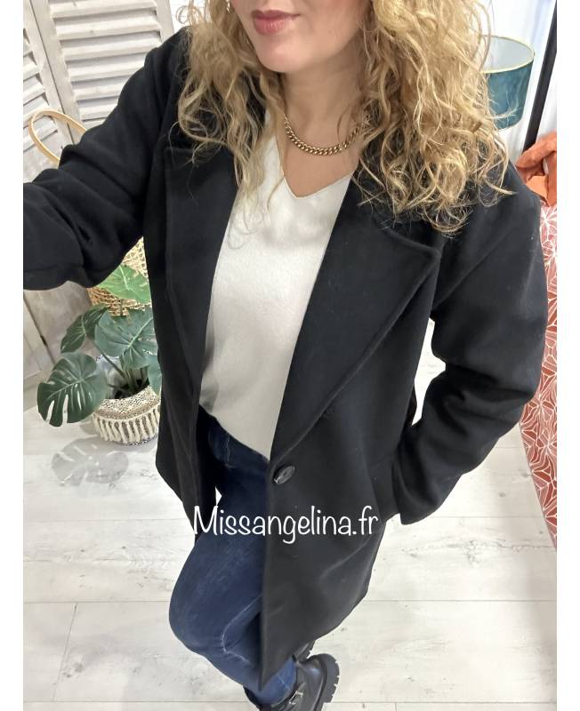 MANTEAU NOIR EN LAINAGE MADE IN ITALY