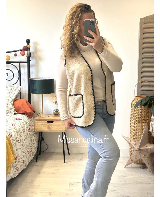 Chemise à rayures blanc et marron sans manches - La Fée Maraboutée