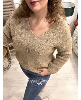 pull overrsize camel en maille bouclette made in italy