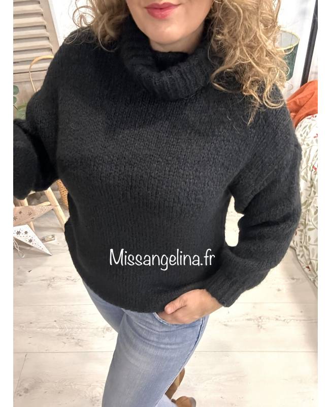 PULL COL ROULE MOHAIR NOIR MADE IN ITALY