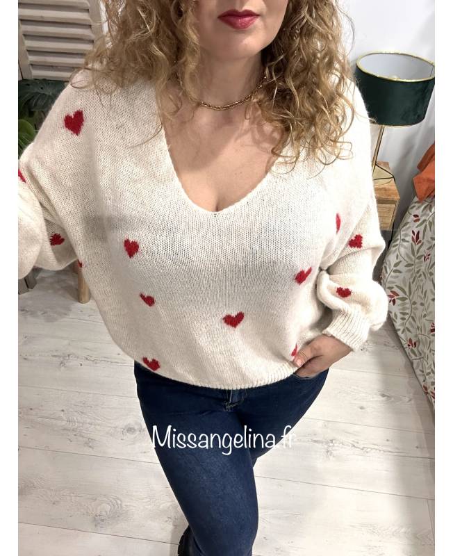 Pull avec coeur online rouge