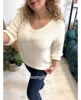 pull oversize blanc en maille made in italy