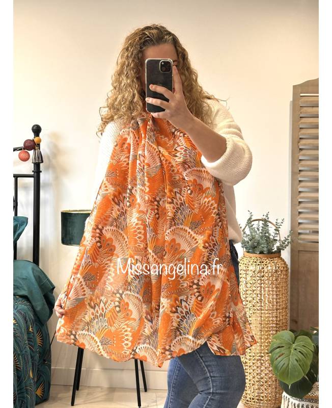 grand foulard orange en viscose toute douce