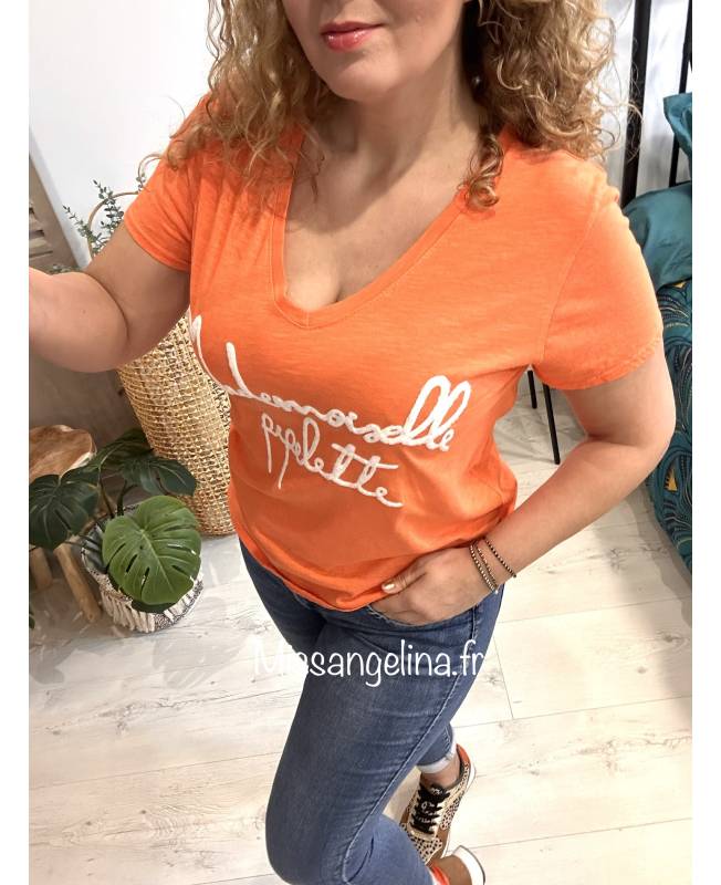 mademoiselle pipelette t-shirt en coton italien orange