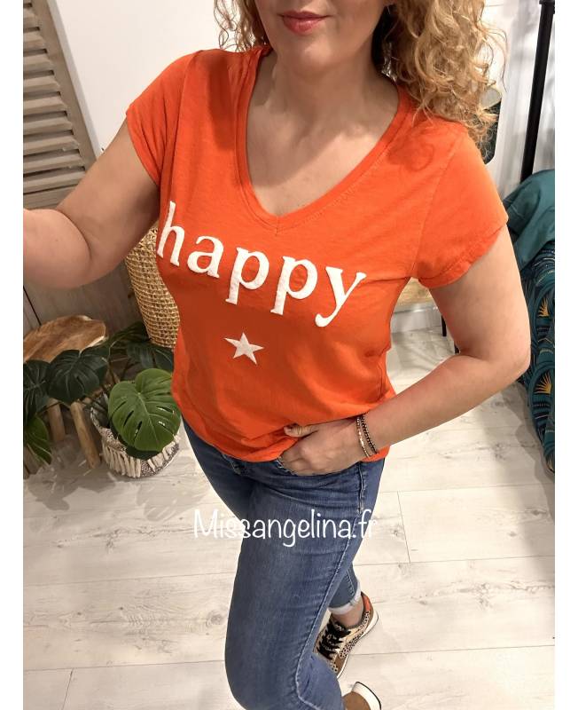happy t-shirt en coton orange