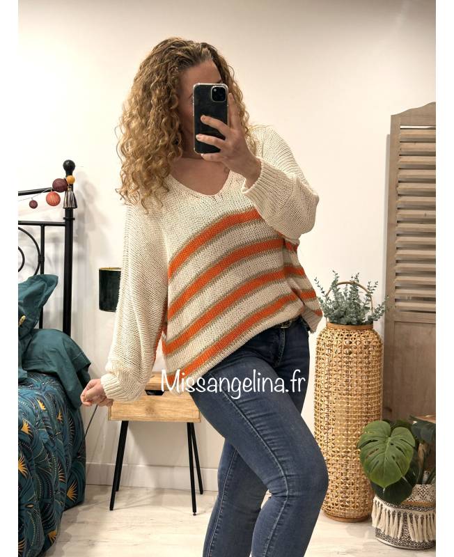 Pull orange en maille irisée AMILLY13/13117/831