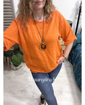 blouse en lin orange col rond oversize