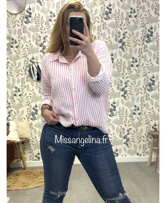 chemise a rayures rose en gaze de coton oversize