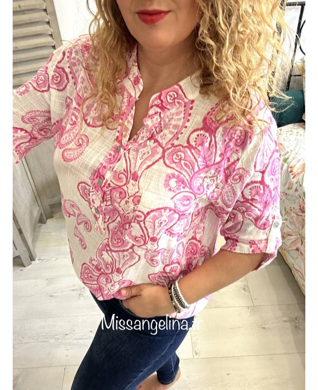 blouse rose et blanche en coton