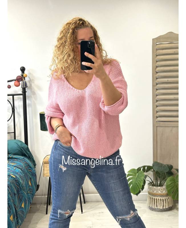 PULL EN COTON OVERSIZE ROSE PALE MAD EIN ITALY