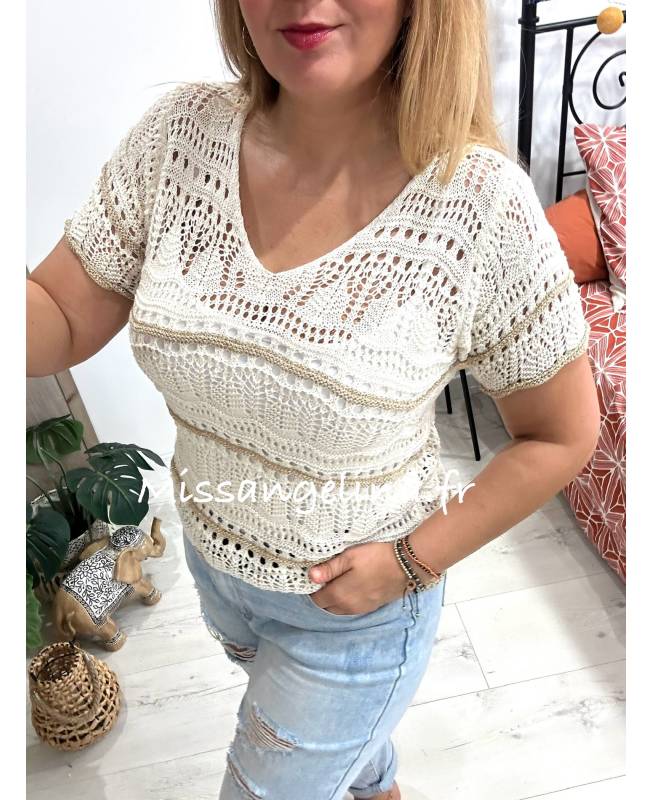 TOP EN CROCHET BLANC ET DORE MADE IN ITALY