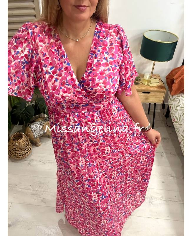 robe longue fushia a decolleté drapé