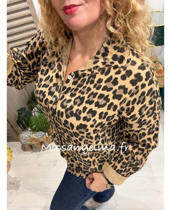 CHEMISE EN GAZE DE COTON A MOTIF LEOPARD