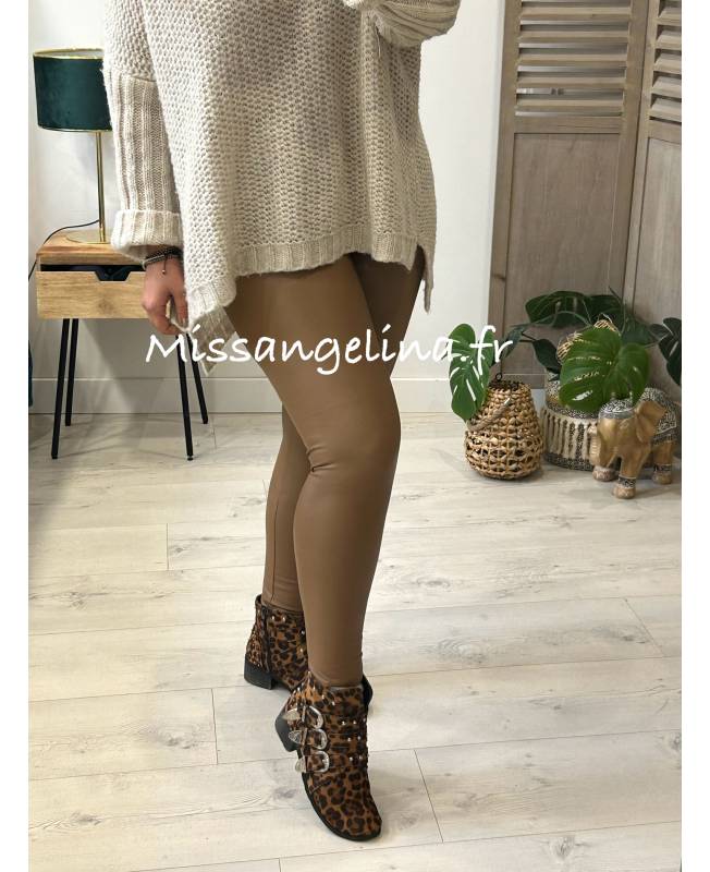 LEGGING CAMEL EN SIMILI CUIR TAILLE HAUTE