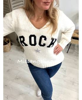 pull en maille blanc et noir rock