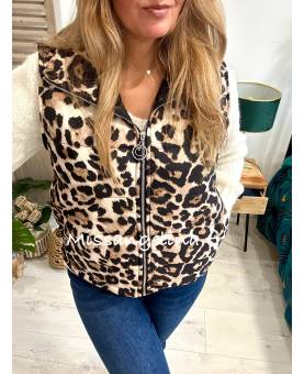 doudoune leopard sans manches oversize