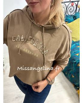 SWEAT A CAPUCHE CALIFORNIA EN COTON CAMEL