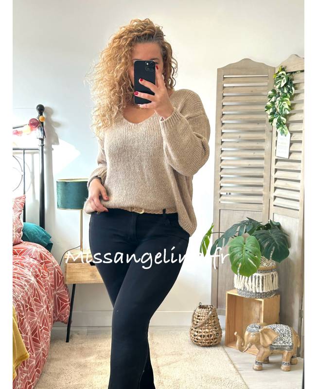 pull beige en maille toutes douces