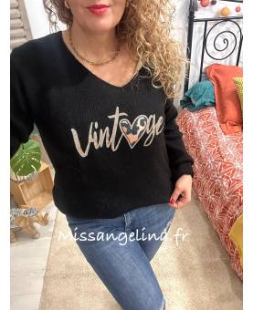 PULL NOIR EN MAILLE VINTAGE