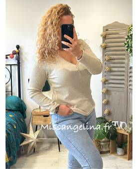 pull col v en lurex doré