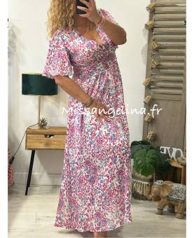 ROBE LONGUE DANS LES TONS ROSE ET TURQUOISE