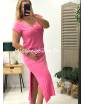robe longue col en v en coton italien fushia
