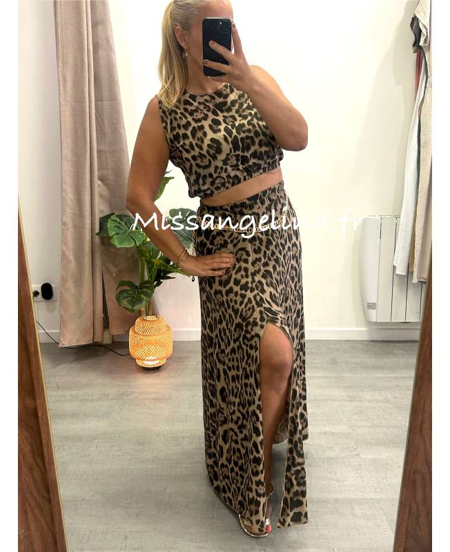 ensemble jupe longue leopard et haut assortis ensemble jupe longue leopard et haut assortis