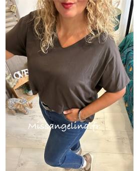 Tee-shirt en coton oversize de couleur marron