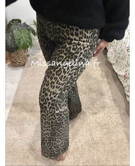 JEANS WIDE LEG MOTIF LEOPARD