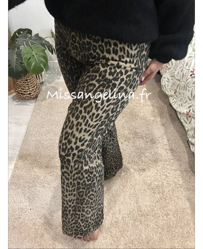 JEANS WIDE LEG MOTIF LEOPARD