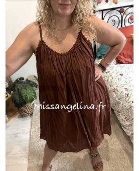robe  courte en voile de coton oversize de couleur marron