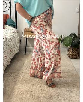 pantalon fluide turquoise et rose