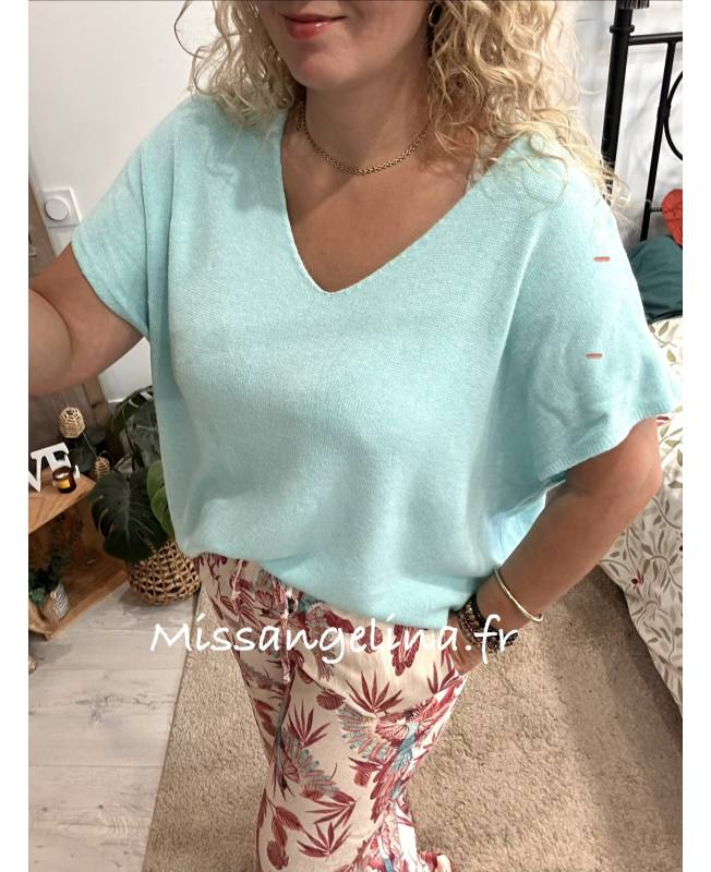 pull sans manche turquoise oversize