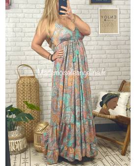 ROBE LONGUE EN TISSUS SOYEUX IMPRIME CACHEMIRE