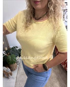 PULL EN COTON JAUNE A PETITES MANCHES