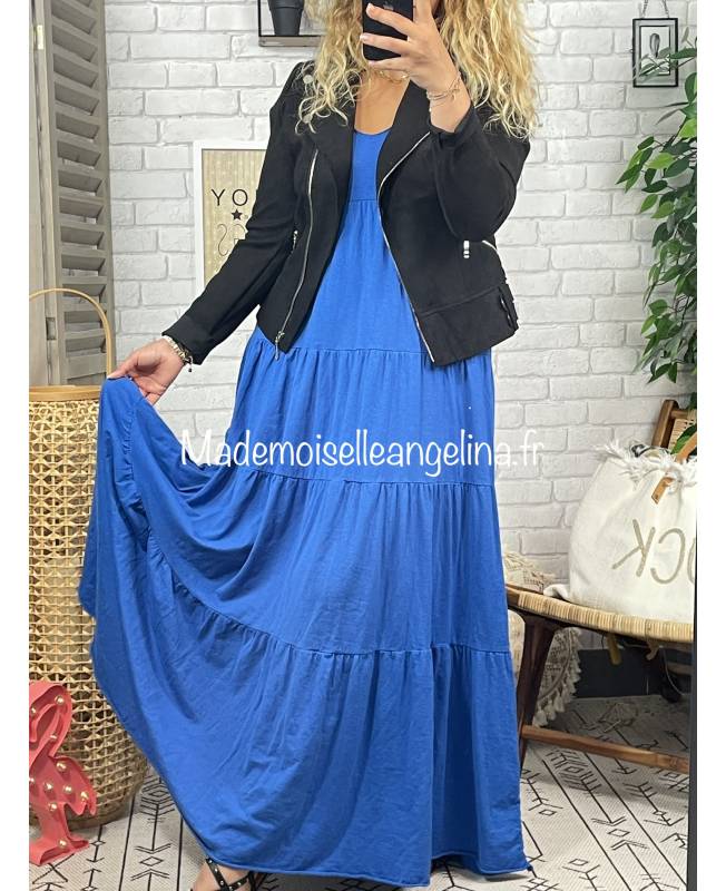 ROBE LONGUE EN COTON BLEU ??LECTRIQUE , MADE IN ITALY. EXPEDITION EN 48H.